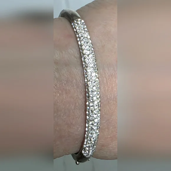 Sterling Silver Tested 925 Rhinestone Hinged Bangle Bracelet Vintage 13.6 Grams - Picture 11 of 12